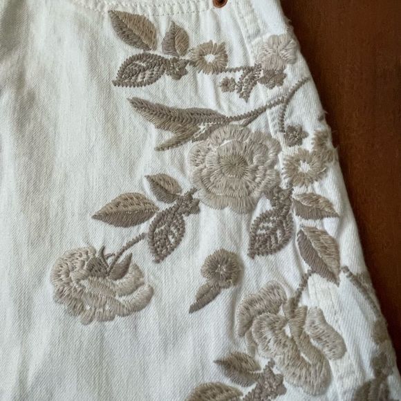Abercrombie & Fitch White Mini Skirt with Tan Floral Embroidery - Picture 2 of 9
